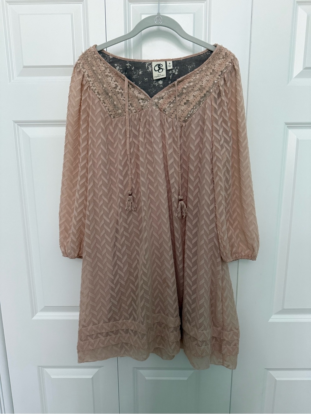 Anthropologie One September: Boho Embroidered Sheer Tunic Dress in Blush